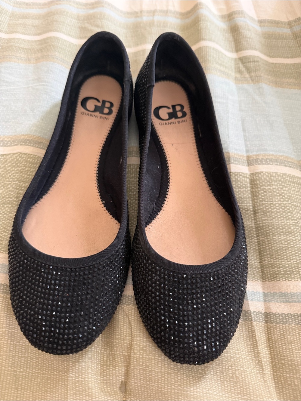 Gianni Bini Black Crystal-Studded Ballet Flats